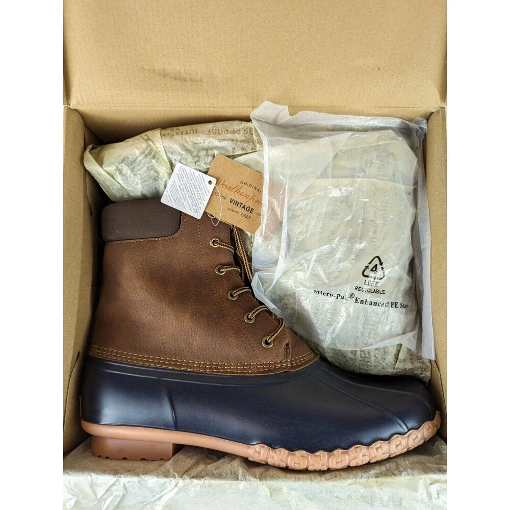 Weatherproof Vintage Adam II Duck Boots Mens 12M Tan Navy Faux Leather Shoes NWB